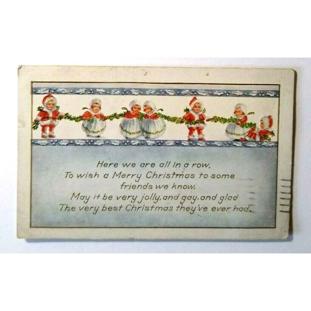 Christmas Postcard Children Santa Claus Suits Whitney Embossed Antique 1919